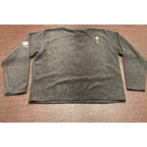 Vintage Y2K Cal Cru Terry Knit Embroidered White Daisies Crew Neck Made USA L/XL - Picture 4 of 7